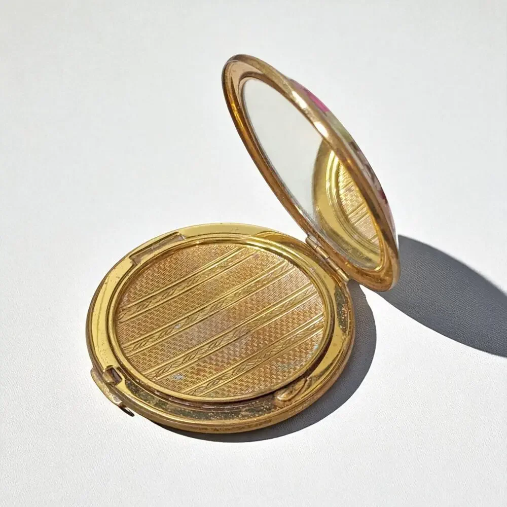 Vintage Antique MELISSA Roses Dainty Gold Mirrored Compact Vanity